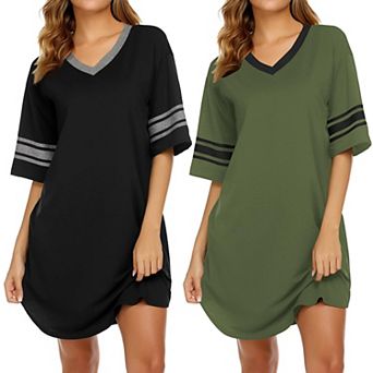 Ekouaer Nightgowns for Women 2 Pack Sleepshirts Short Sleeve Nightshirt V Neck Sleepwear Casual