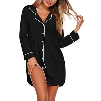 Ekouaer Women's Nightgown Long Sleeve Nightshirt Button Down Sleepshirt Boyfriend Sleepwear Pajama