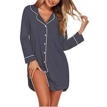 Ekouaer Women's Nightgown Long Sleeve Nightshirt Button Down Sleepshirt Boyfriend Sleepwear Pajama