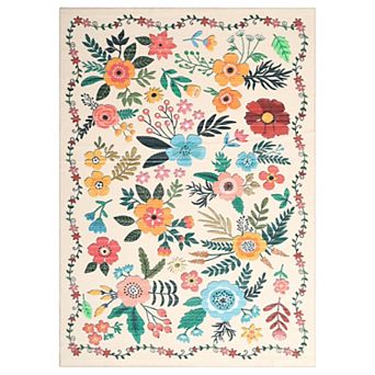Bohemian Floral Washable Area Rug Vintage Non-Slip Carpet for Home