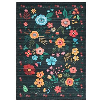 Bohemian Floral Washable Area Rug Vintage Non-Slip Carpet for Home