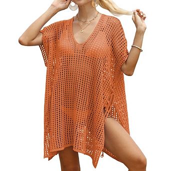 Women's Loose Swimsuit Crochet V Neck Swim Coverups Bathing Suit Bikini Vacation Cover up