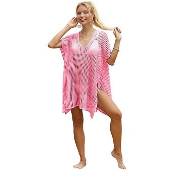 Women's Loose Swimsuit Crochet V Neck Swim Coverups Bathing Suit Bikini Vacation Cover up