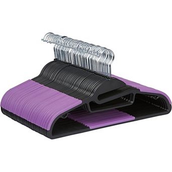 Black/Purple Rubber Coated Hangers 50-Pack, Non-Slip Space-Saving 360° Swivel Hook