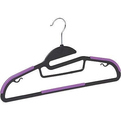 Black/Purple Rubber Coated Hangers 50-Pack, Non-Slip Space-Saving 360° Swivel Hook