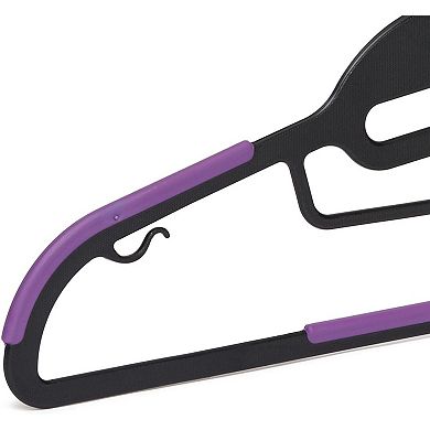 Black/Purple Rubber Coated Hangers 50-Pack, Non-Slip Space-Saving 360° Swivel Hook
