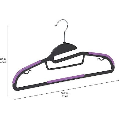 Black/Purple Rubber Coated Hangers 50-Pack, Non-Slip Space-Saving 360° Swivel Hook