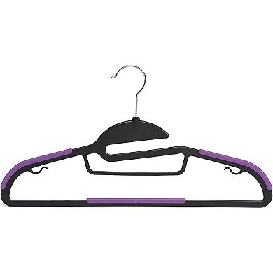 Black/Purple Rubber Coated Hangers 50-Pack, Non-Slip Space-Saving 360° Swivel Hook
