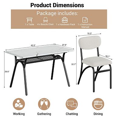 Dining Table Set for 4, Modern Kitchen Table & Chairs Set of 4 with Storage Shelf