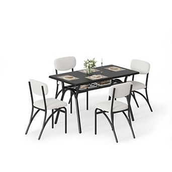 Dining Table Set for 4, Modern Kitchen Table & Chairs Set of 4 with Storage Shelf