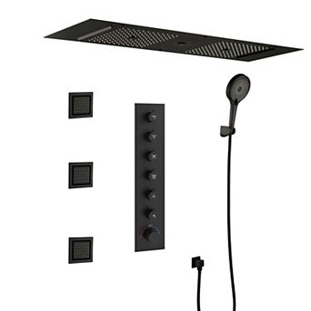 4-Spray Thermostatic Dual Shower Head Ceiling Mount Fixed and Handheld Shower Head 2.5GPM, Jet Spray