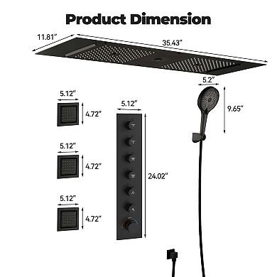 4-Spray Thermostatic Dual Shower Head Ceiling Mount Fixed and Handheld Shower Head 2.5GPM, Jet Spray