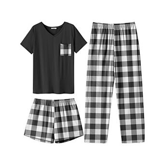 Ekouaer Women's 3 pc Pajama Set Short Sleeve Sleepwear Pj Set Top and Shorts Pants Pjs with Pockets