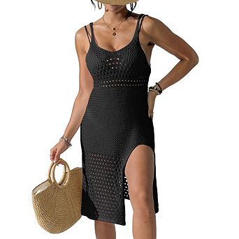 Women Bathing Suit Cover ups Crochet Beach Hollow Out Slit Bikini Cover Up