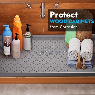 Great Ambitions 34"x22" Waterproof Silicone Under Sink Mat, Cabinet & Shelf Protector