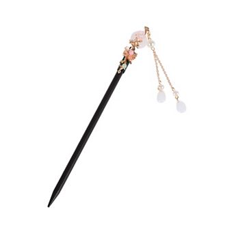 Tassel 7.09"x0.69" Hair Chopstick for Women 1 pc Tassel Dark White Pink