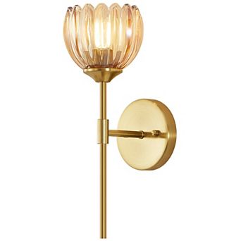 POWLIG 14.57" Wall Sconce - Iron Arm Design with Tulip Glass Shade, Bathroom or Entryway Fixture