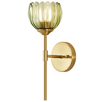 POWLIG 14.57" Wall Sconce - Iron Arm Design with Tulip Glass Shade, Bathroom or Entryway Fixture