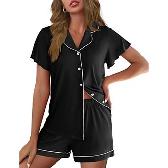 Ekouaer Pajamas for Women Set Button Up Pjs Ruffle Sleeve Sleepwear Notch Collar Bride Soft Pj