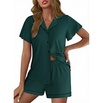 Ekouaer Pajamas for Women Set Button Up Pjs Ruffle Sleeve Sleepwear Notch Collar Bride Soft Pj
