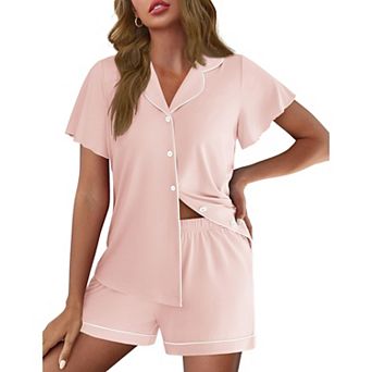Ekouaer Pajamas for Women Set Button Up Pjs Ruffle Sleeve Sleepwear Notch Collar Bride Soft Pj