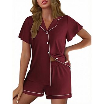 Ekouaer Pajamas for Women Set Button Up Pjs Ruffle Sleeve Sleepwear Notch Collar Bride Soft Pj