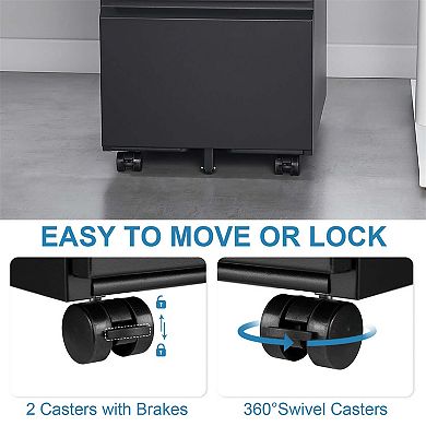 2 Drawers Lock Metal Vertical Office File Cabient With Wheels Mobile