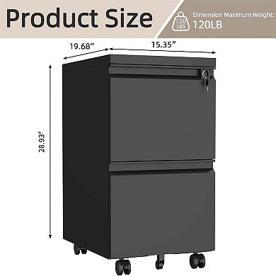 2 Drawers Lock Metal Vertical Office File Cabient With Wheels Mobile