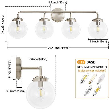 POWLIG Modern Vanity Light Fixture - 4-Light Bathroom Mirror Lighting with Clear Glass Globe Shades