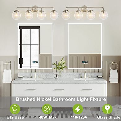 POWLIG Modern Vanity Light Fixture - 4-Light Bathroom Mirror Lighting with Clear Glass Globe Shades