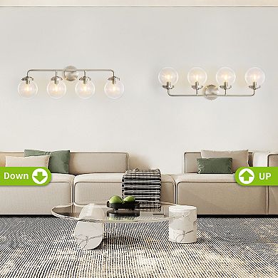 POWLIG Modern Vanity Light Fixture - 4-Light Bathroom Mirror Lighting with Clear Glass Globe Shades