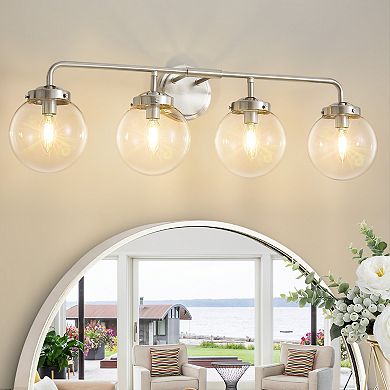 POWLIG Modern Vanity Light Fixture - 4-Light Bathroom Mirror Lighting with Clear Glass Globe Shades