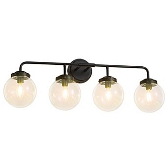 POWLIG Modern Vanity Light Fixture - 4-Light Bathroom Mirror Lighting with Clear Glass Globe Shades