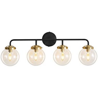 POWLIG Modern Vanity Light Fixture - 4-Light Bathroom Mirror Lighting with Clear Glass Globe Shades