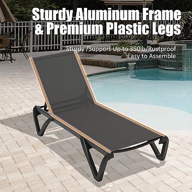Patio Chaise Lounge Outdoor Aluminum Polypropylene Chair with Adjustable Backrest