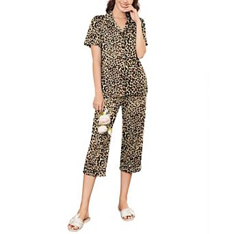 Ekouaer Pajamas for Women Set 2 pc Pjs Short Sleeve Button Down Sleepwear Capri Pant Lounge Set