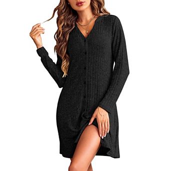 Ekouaer Night Dress for Women Sleepwear Super Soft Nightshirt Long Sleeve Loungewear Button Labor