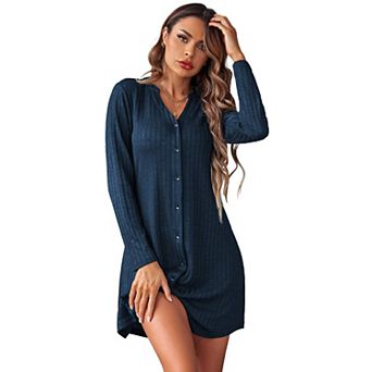 Ekouaer Night Dress for Women Sleepwear Super Soft Nightshirt Long Sleeve Loungewear Button Labor