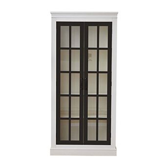Freestanding Glass Door Pantry Farmhouse Display Cabinet with Lattice Window