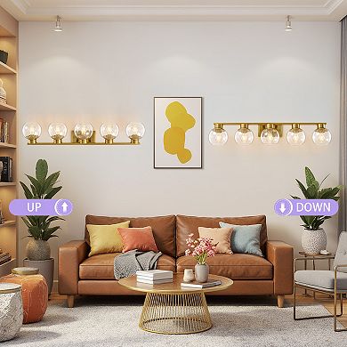 POWLIG 37.4" Vanity Light, 5-Light Modern Bathroom Fixture with Clear Glass Shades