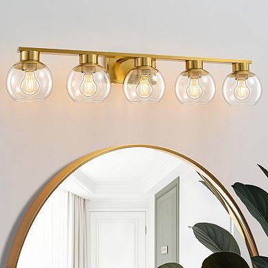 POWLIG 37.4" Vanity Light, 5-Light Modern Bathroom Fixture with Clear Glass Shades
