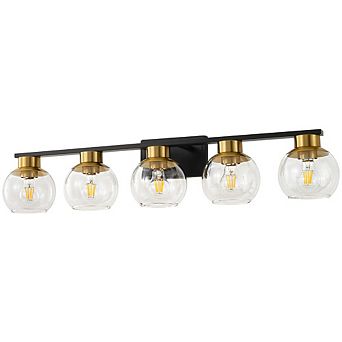 POWLIG 37.4" Vanity Light, 5-Light Modern Bathroom Fixture with Clear Glass Shades