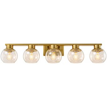 POWLIG 37.4" Vanity Light, 5-Light Modern Bathroom Fixture with Clear Glass Shades