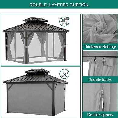 10x12 FT Aluminum Hardtop Gazebo,Double Galvanized Steel Roof,UV-Resistant Outdoor Pavilion