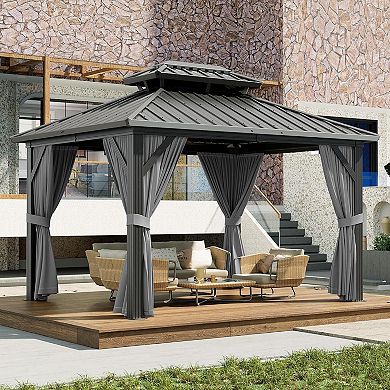10x12 FT Aluminum Hardtop Gazebo,Double Galvanized Steel Roof,UV-Resistant Outdoor Pavilion