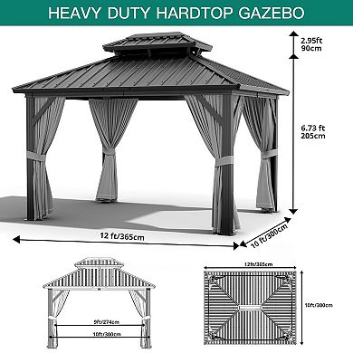 10x12 FT Aluminum Hardtop Gazebo,Double Galvanized Steel Roof,UV-Resistant Outdoor Pavilion
