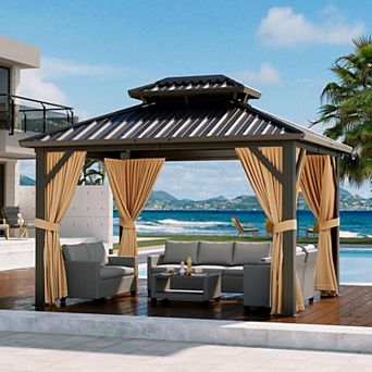 10x12 FT Aluminum Hardtop Gazebo,Double Galvanized Steel Roof,UV-Resistant Outdoor Pavilion