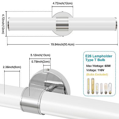 POWLIG 20" Modern Wall Sconce, 2-Light Dimmable Bathroom Vanity Light with Milky White Glass Shade