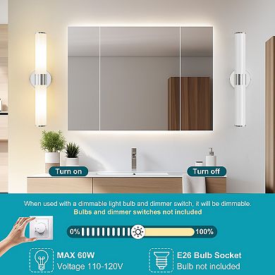 POWLIG 20" Modern Wall Sconce, 2-Light Dimmable Bathroom Vanity Light with Milky White Glass Shade