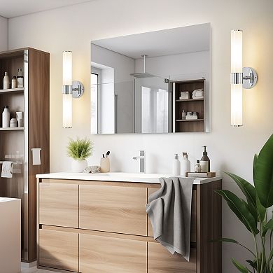 POWLIG 20" Modern Wall Sconce, 2-Light Dimmable Bathroom Vanity Light with Milky White Glass Shade